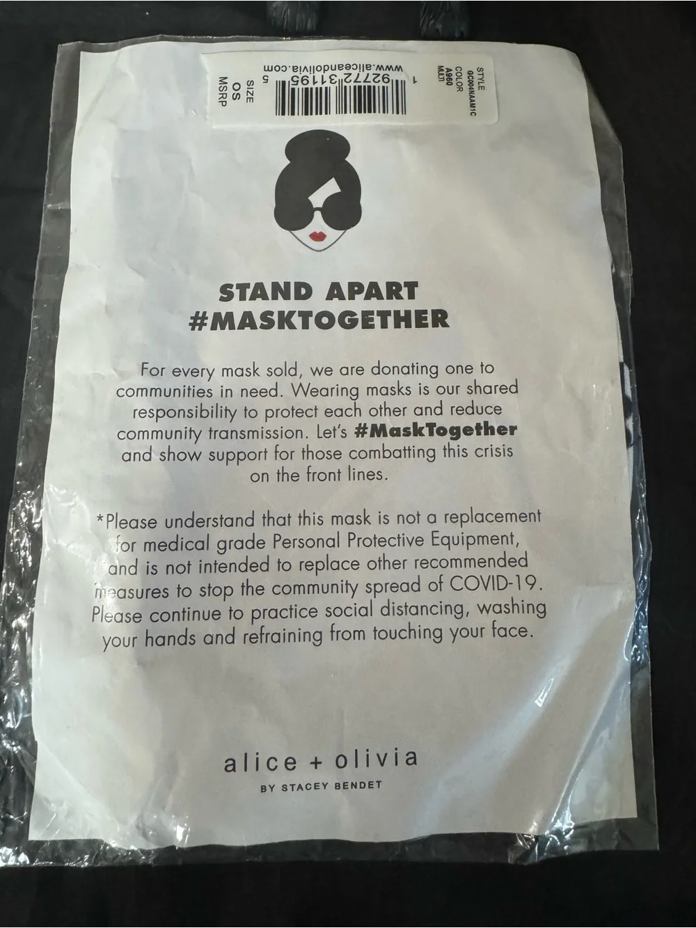 Alice + Olivia by Stacey Bendet Iconic Stace Face mask - NWT in plastic
